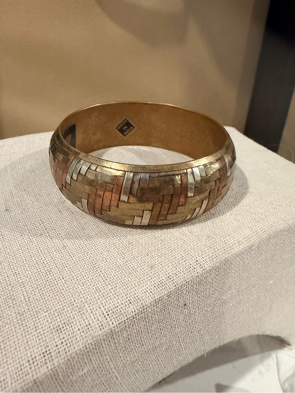 Tri-Tone Woven Metal Bangle Bracelet